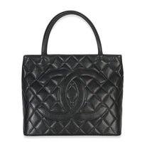 Vintage Black Quilted Caviar Medallion Tote