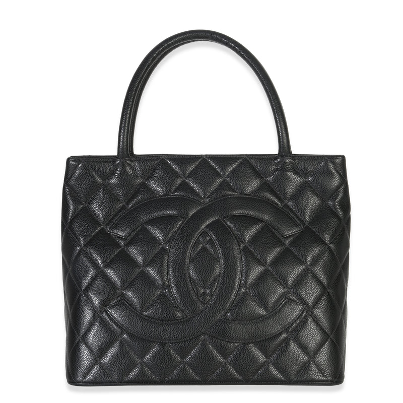 Vintage Black Quilted Caviar Medallion Tote