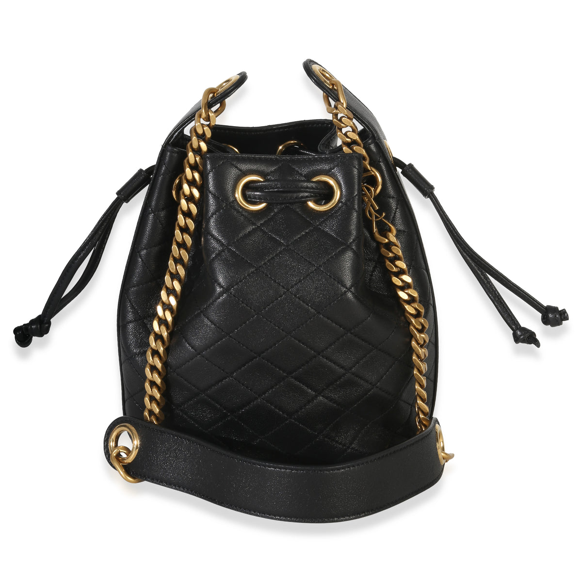 Saint Laurent Black Quilted Lambskin Cassandre Logo Plaque Small Bucket Bag Handbag bv