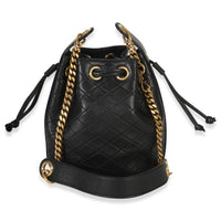 Saint Laurent Black Quilted Lambskin Cassandre Logo Plaque Small Bucket Bag Handbag bv