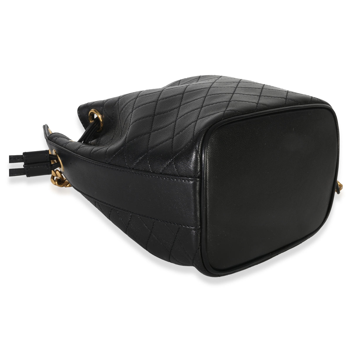 Saint Laurent Black Quilted Lambskin Cassandre Logo Plaque Small Bucket Bag Handbag clasp