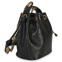 Saint Laurent Black Quilted Lambskin Cassandre Logo Plaque Small Bucket Bag Handbag pv