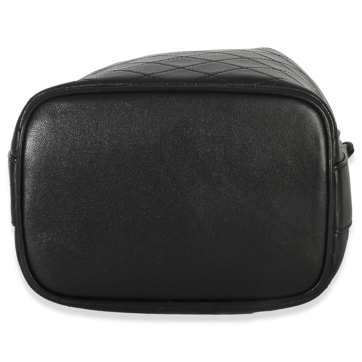Saint Laurent Black Quilted Lambskin Cassandre Logo Plaque Small Bucket Bag Handbag stamp