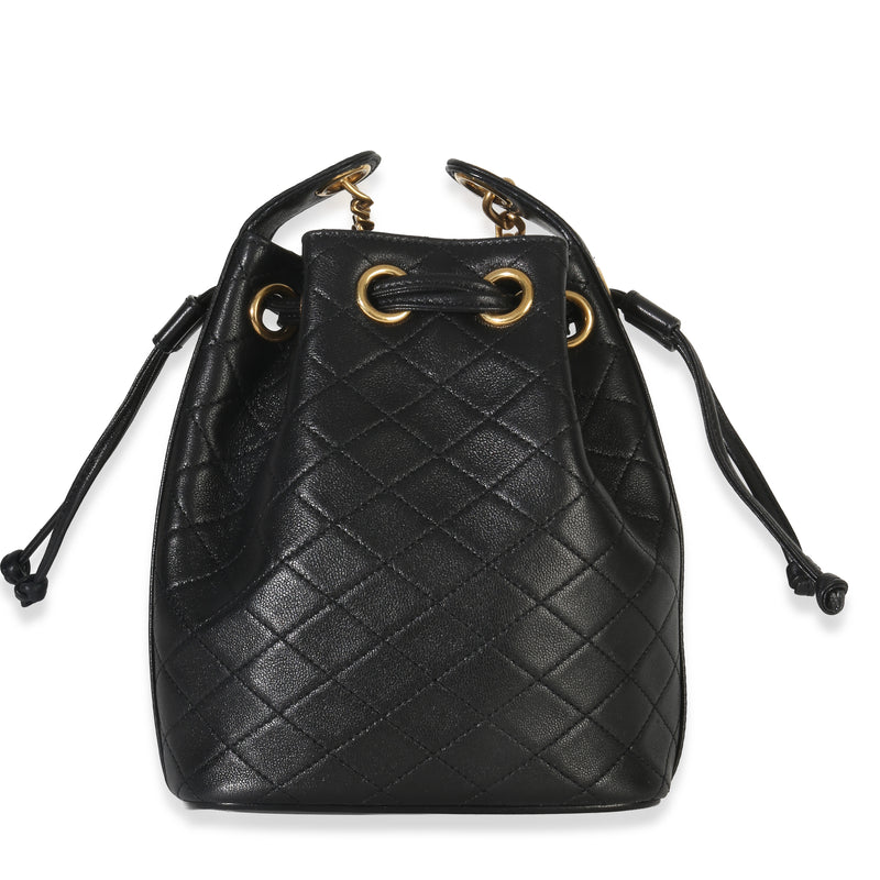 Black Quilted Lambskin Cassandre Logo Plaque Small Bucket Bag