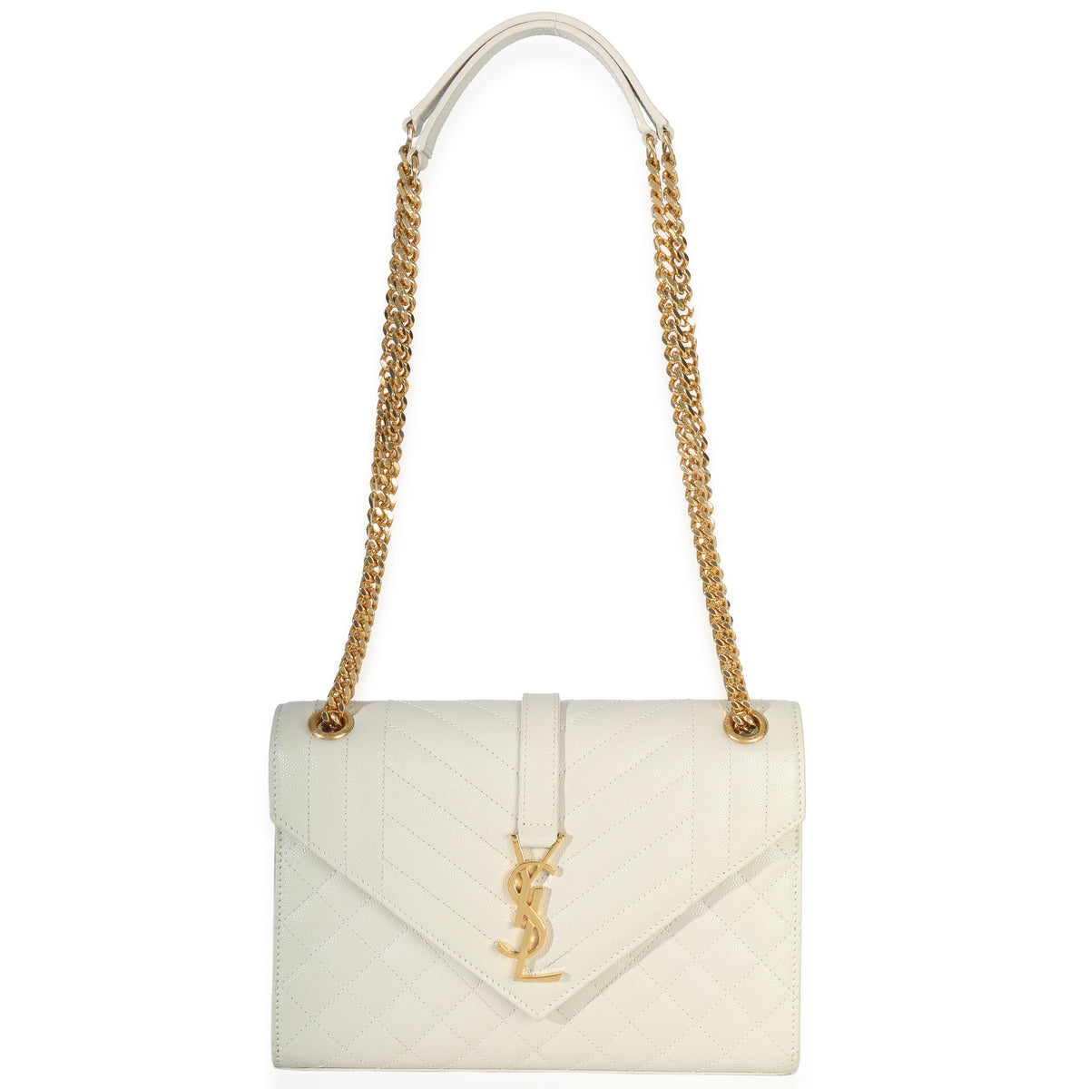Saint Laurent Crema Soft Grain De Poudre Medium Triquilt Monogram Satchel Handbag av