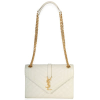 Saint Laurent Crema Soft Grain De Poudre Medium Triquilt Monogram Satchel Handbag av
