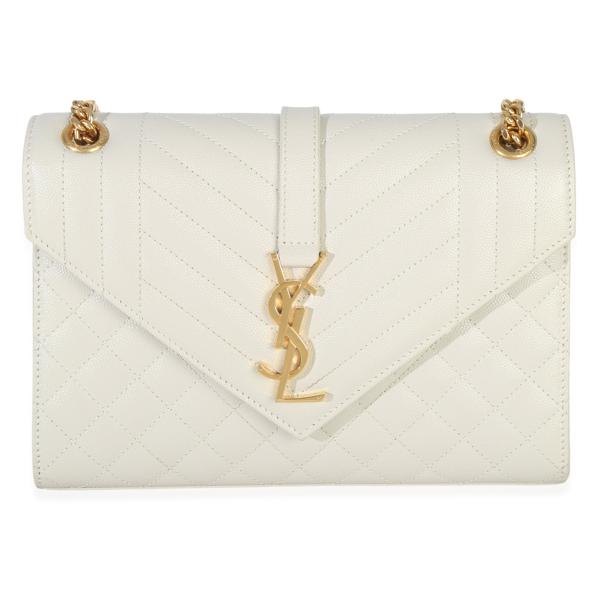 Saint Laurent Crema Soft Grain De Poudre Medium Triquilt Monogram Satchel Handbag fv