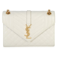 Saint Laurent Crema Soft Grain De Poudre Medium Triquilt Monogram Satchel Handbag fv