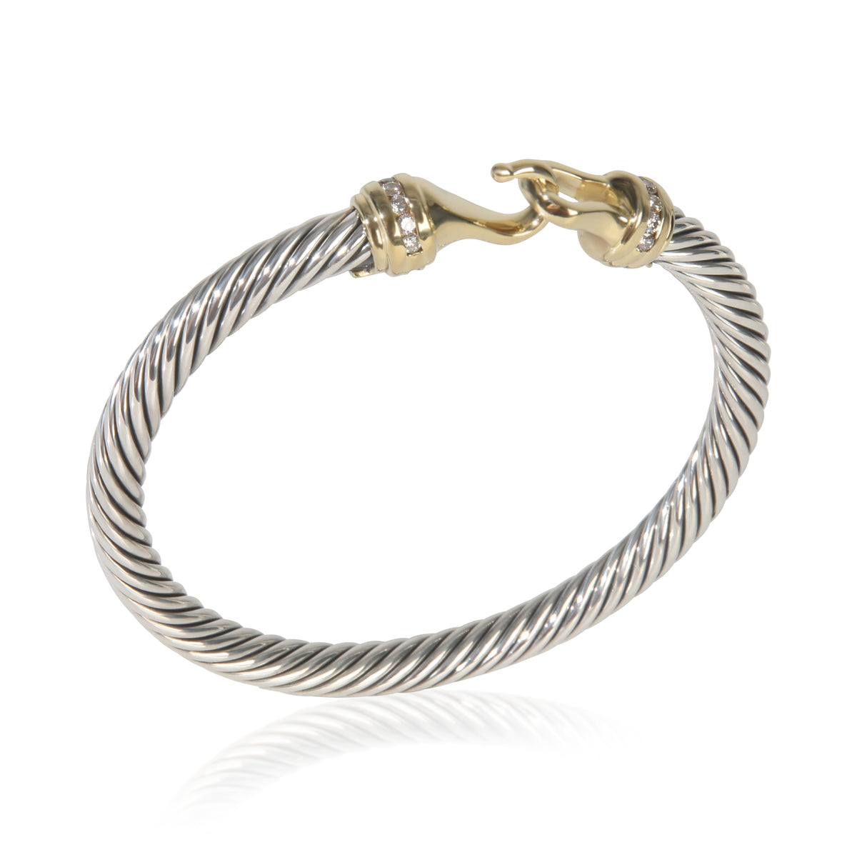 David Yurman Yellow Gold & Sterling Silver Diamond Cable Buckle Bracelet bv