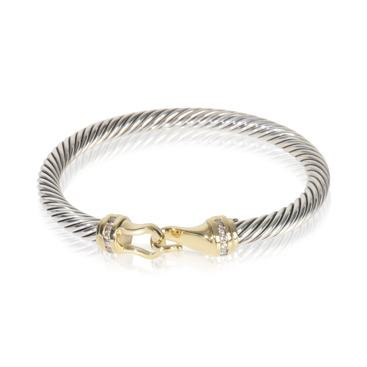 David Yurman Yellow Gold & Sterling Silver Diamond Cable Buckle Bracelet fv