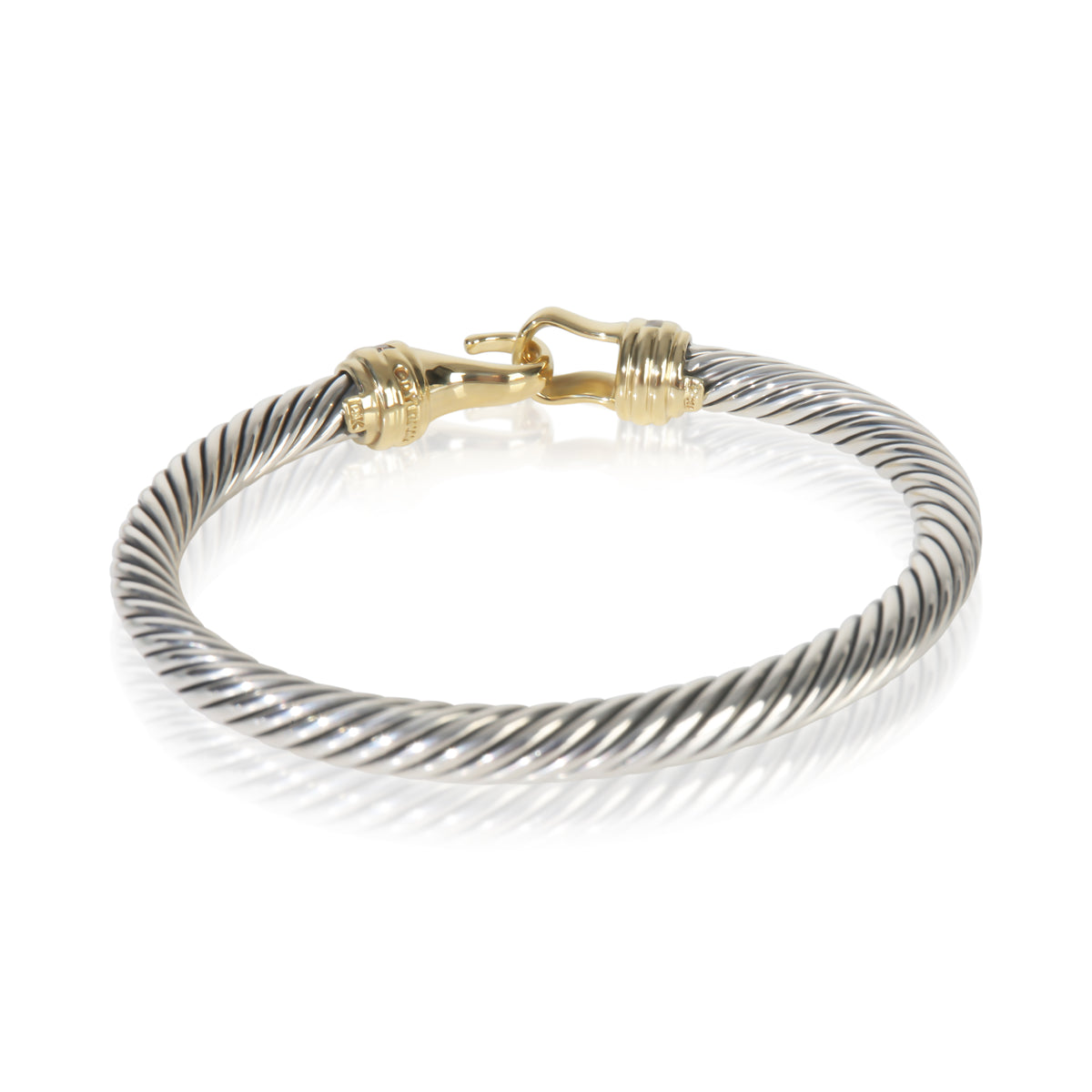 David Yurman Yellow Gold & Sterling Silver Diamond Cable Buckle Bracelet pv