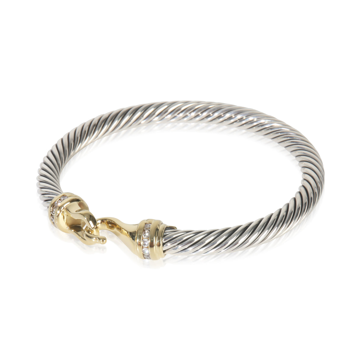 David Yurman Yellow Gold & Sterling Silver Diamond Cable Buckle Bracelet sv