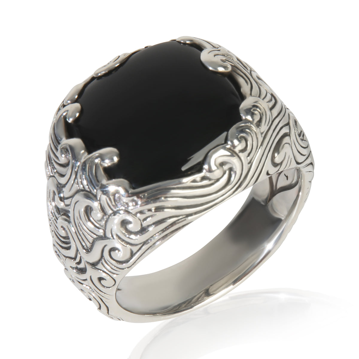 Sterling Silver Onyx Waves Signet Ring