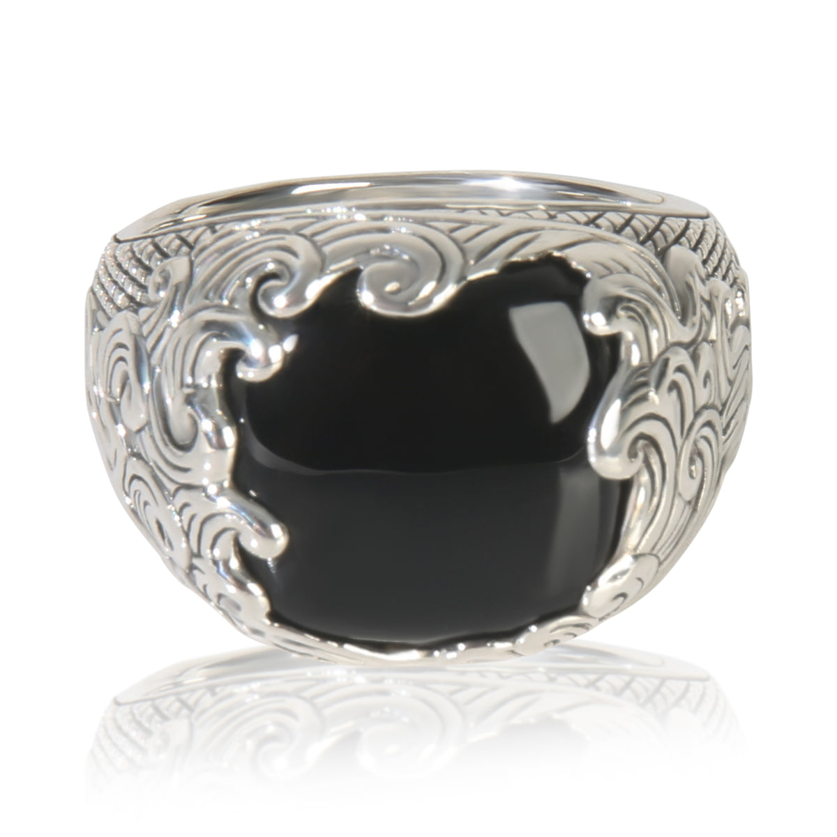 Sterling Silver Onyx Waves Signet Ring