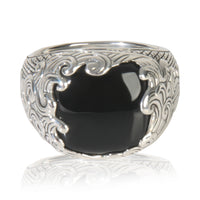 Sterling Silver Onyx Waves Signet Ring