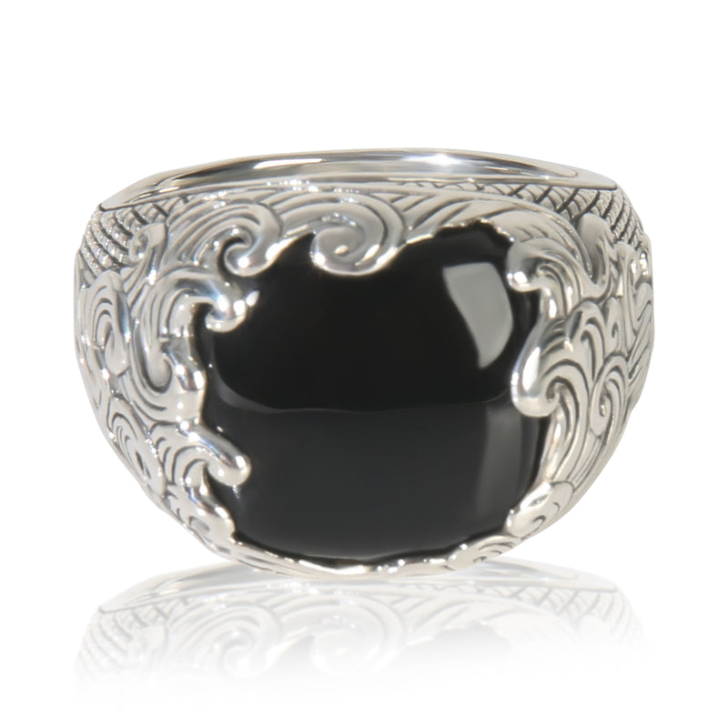 Sterling Silver Onyx Waves Signet Ring