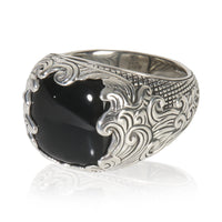 Sterling Silver Onyx Waves Signet Ring