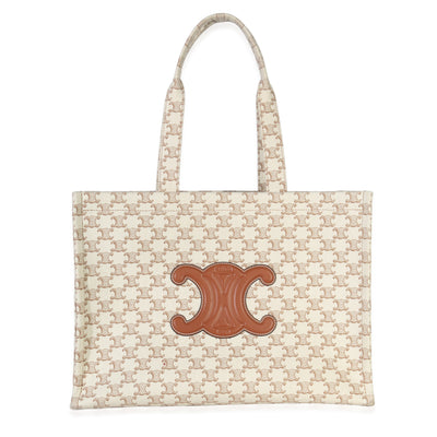 White Triomphe Canvas Large Cabas Thais Tote