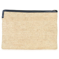 Celine Beige Raffia Sequin Logo Clutch Handbag bv