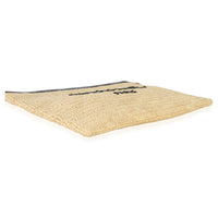 Celine Beige Raffia Sequin Logo Clutch Handbag clasp