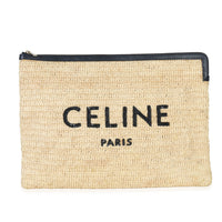 Celine Beige Raffia Sequin Logo Clutch Handbag fv
