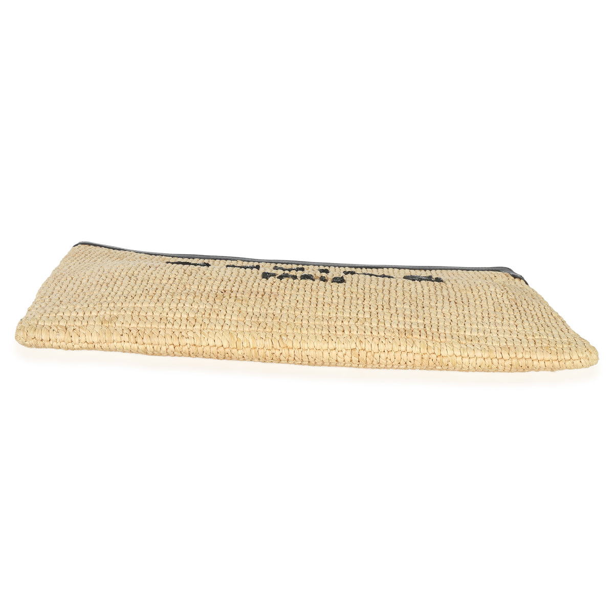 Celine Beige Raffia Sequin Logo Clutch Handbag stamp