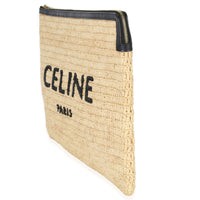 Celine Beige Raffia Sequin Logo Clutch Handbag sv