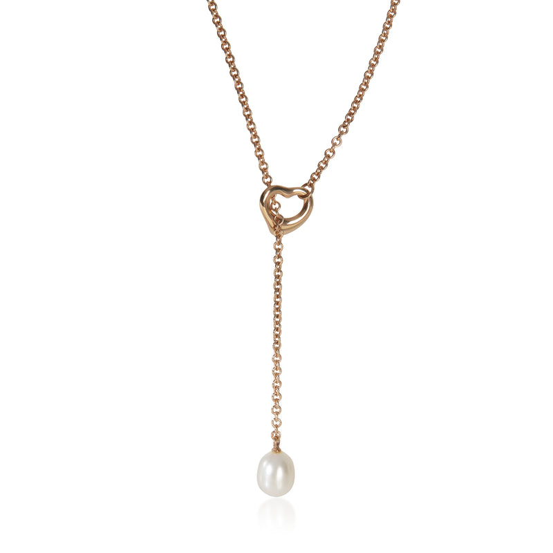 Rose Gold Pearl Elsa Peretti Open Heart Lariat Necklace