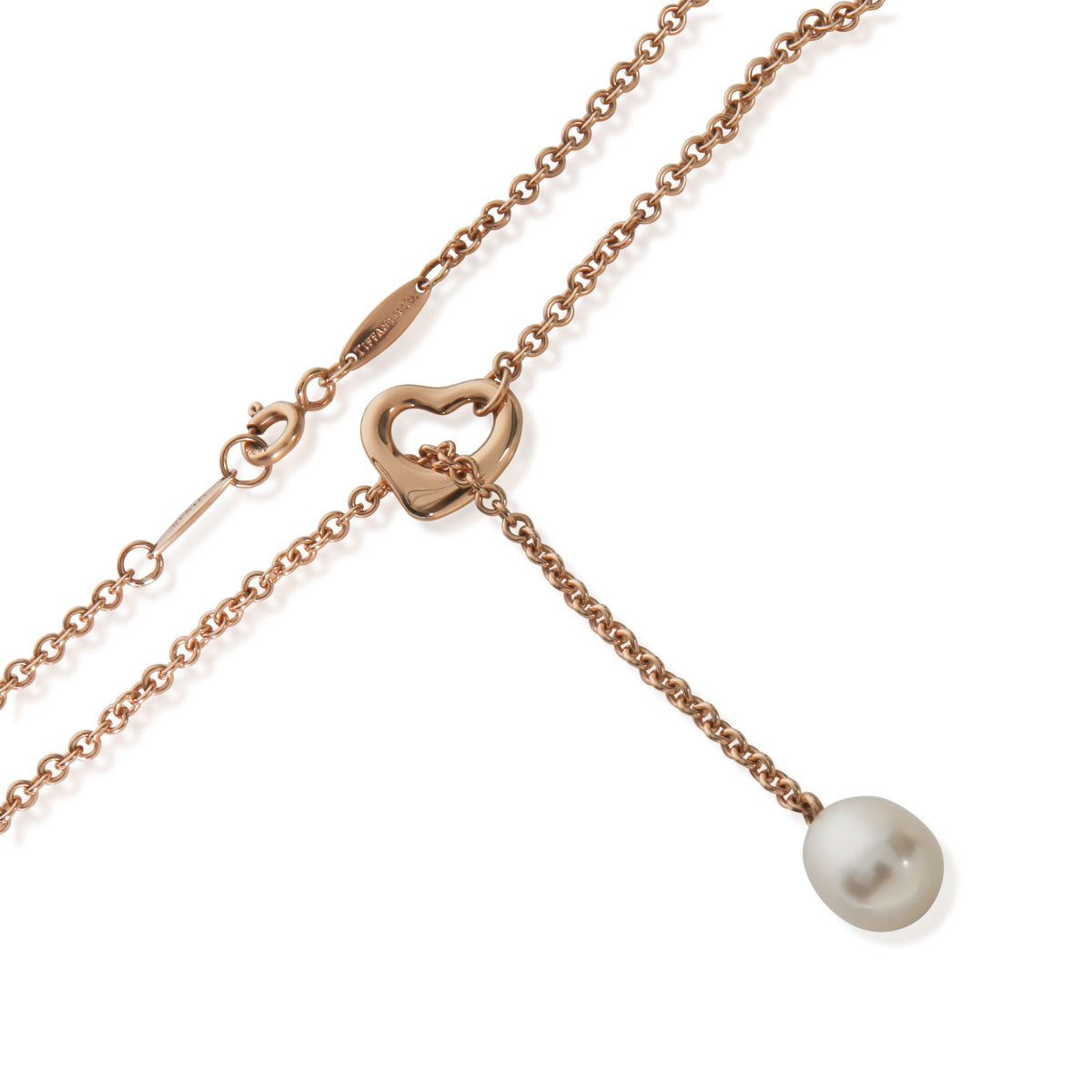 Rose Gold Pearl Elsa Peretti Open Heart Lariat Necklace