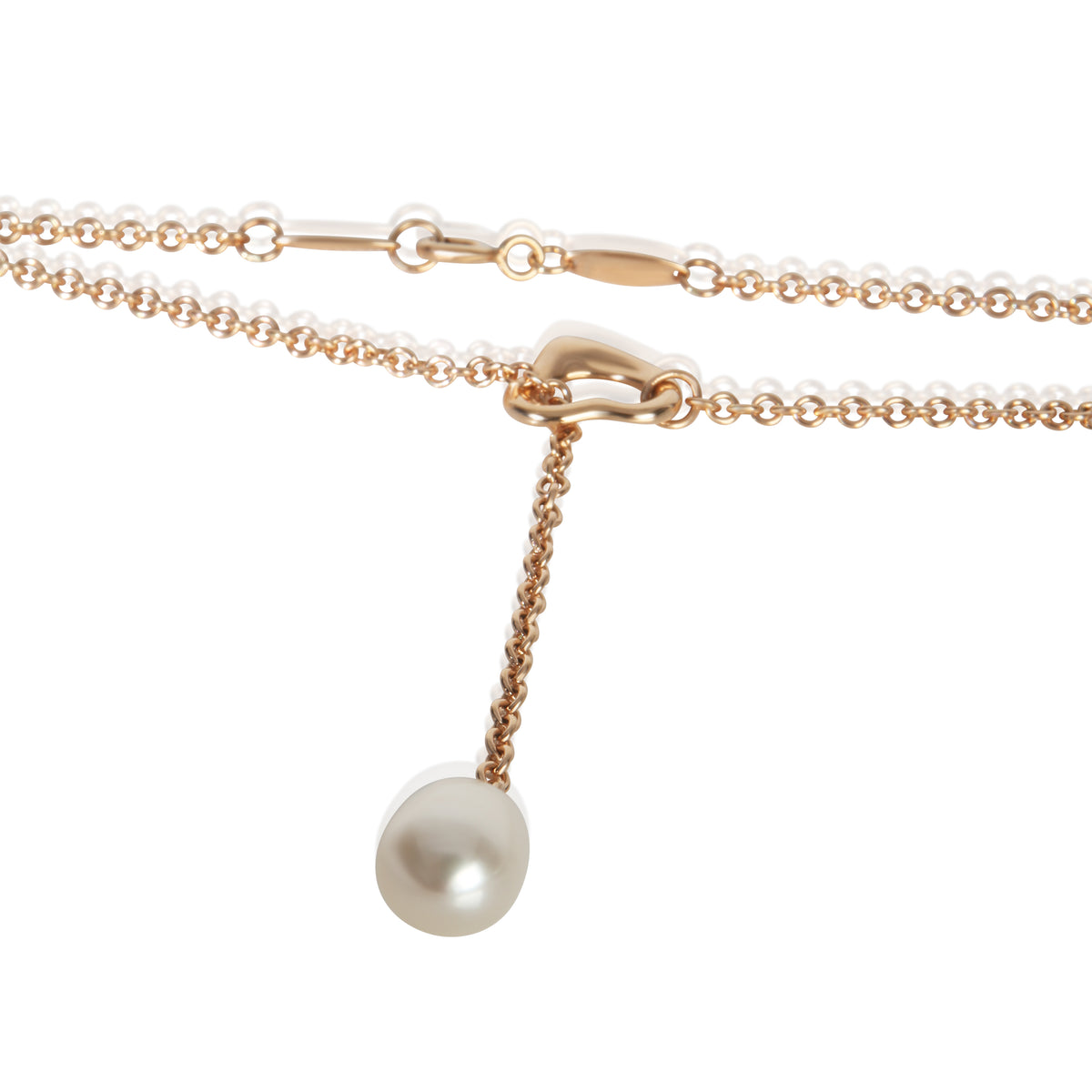 Rose Gold Pearl Elsa Peretti Open Heart Lariat Necklace