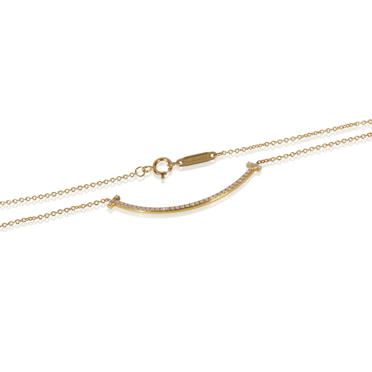 Tiffany & Co. Yellow Gold Diamond Small Model Tiffany T Necklace bv