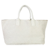 Bottega Veneta White Nappa Intrecciato Medium Cabat Handbag bv
