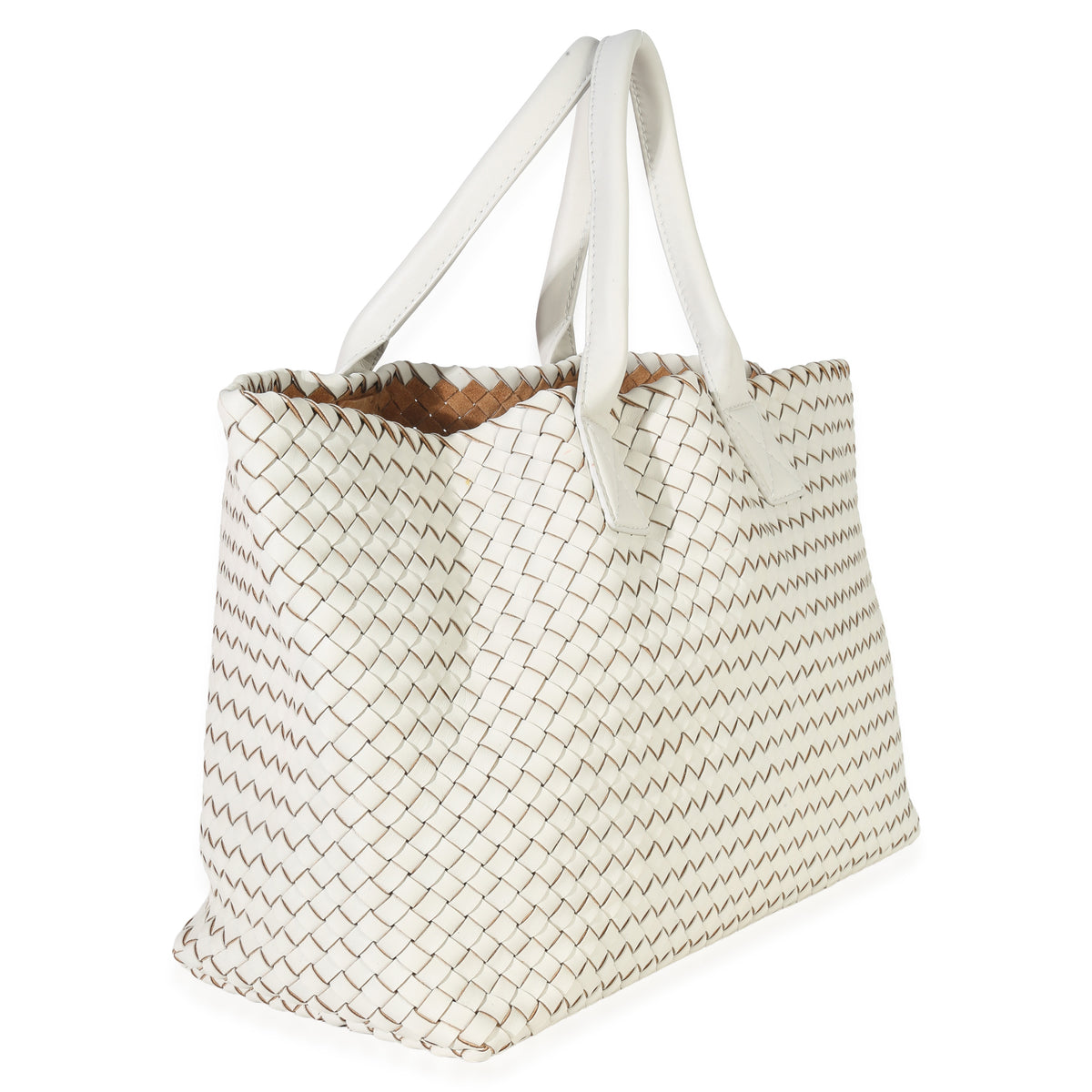 Bottega Veneta White Nappa Intrecciato Medium Cabat Handbag pv