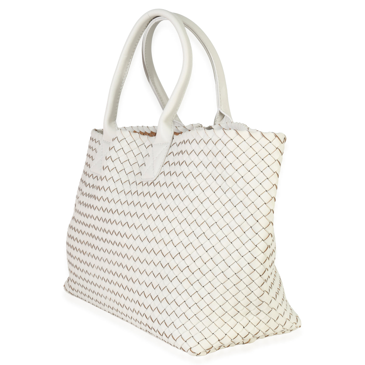 Bottega Veneta White Nappa Intrecciato Medium Cabat Handbag sv