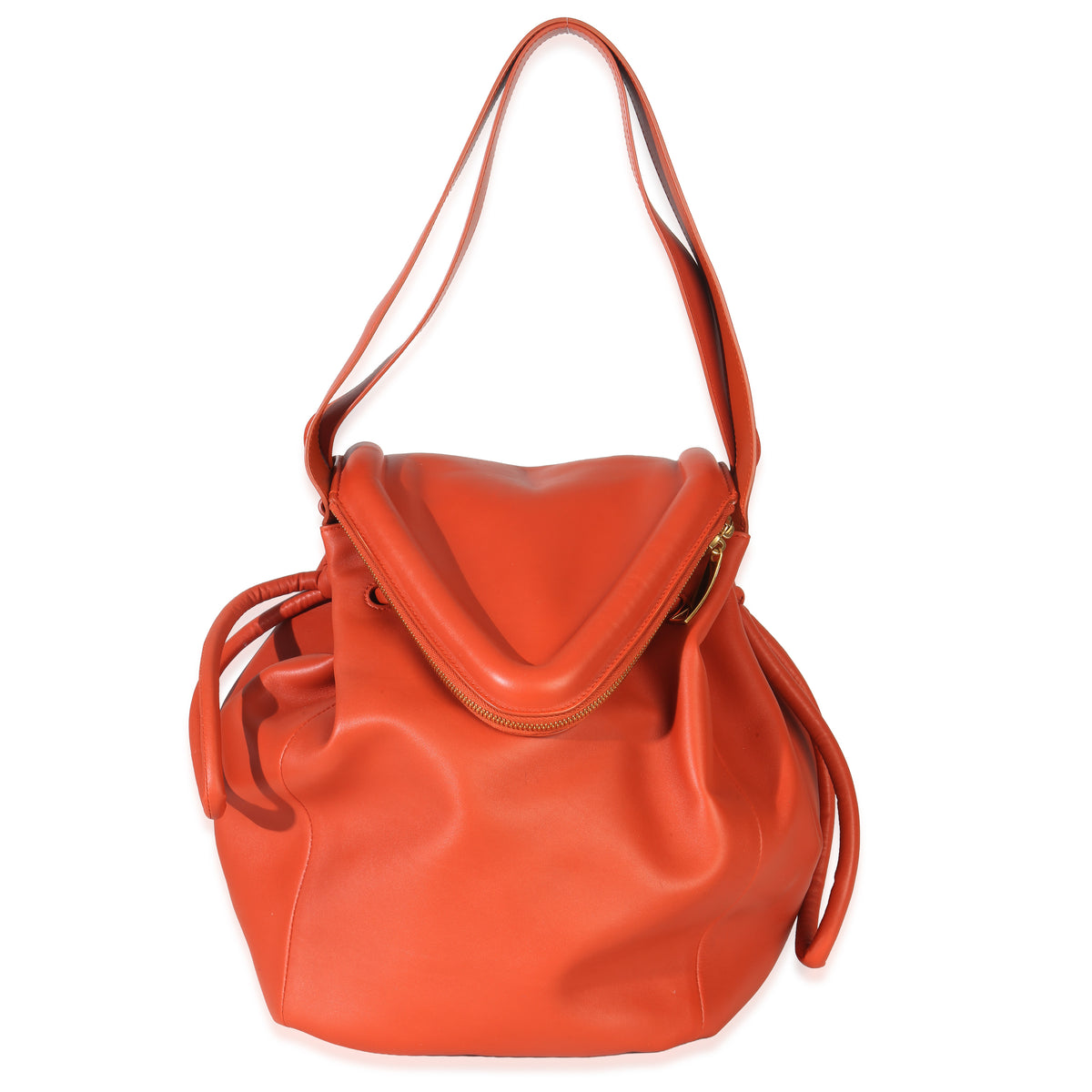 Bottega Veneta Orange Calfskin Beak Tote Handbag fv