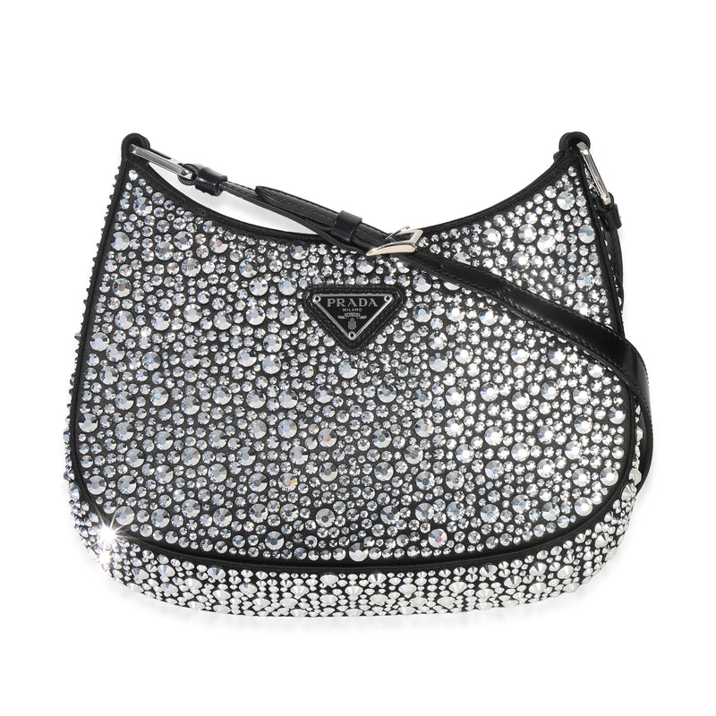 Black Satin Crystal Cleo Bag