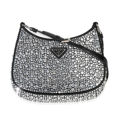 Black Satin Crystal Cleo Bag