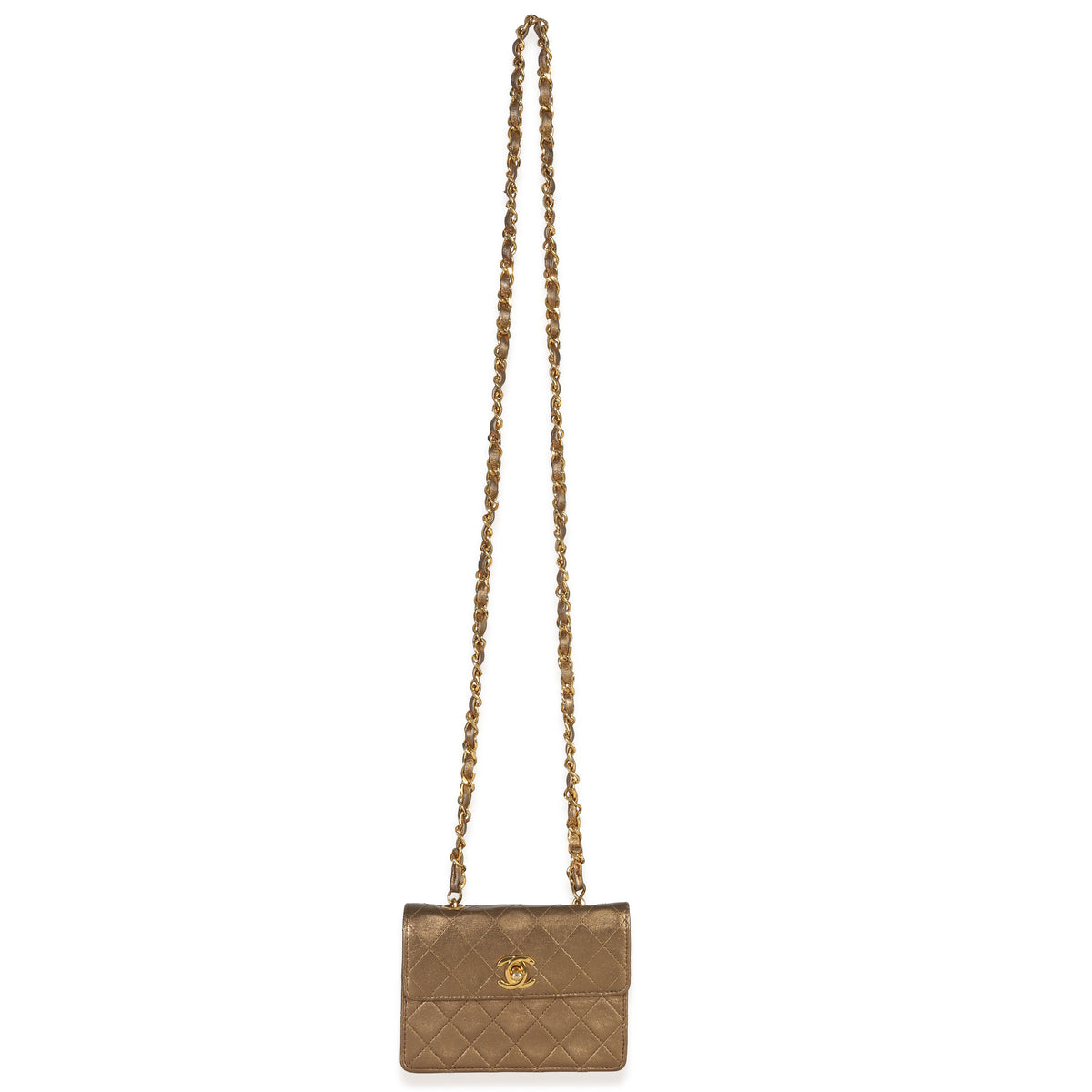 Chanel Vintage Gold Metallic Quilted Lambskin Extra Mini Square Flap Bag Handbag av