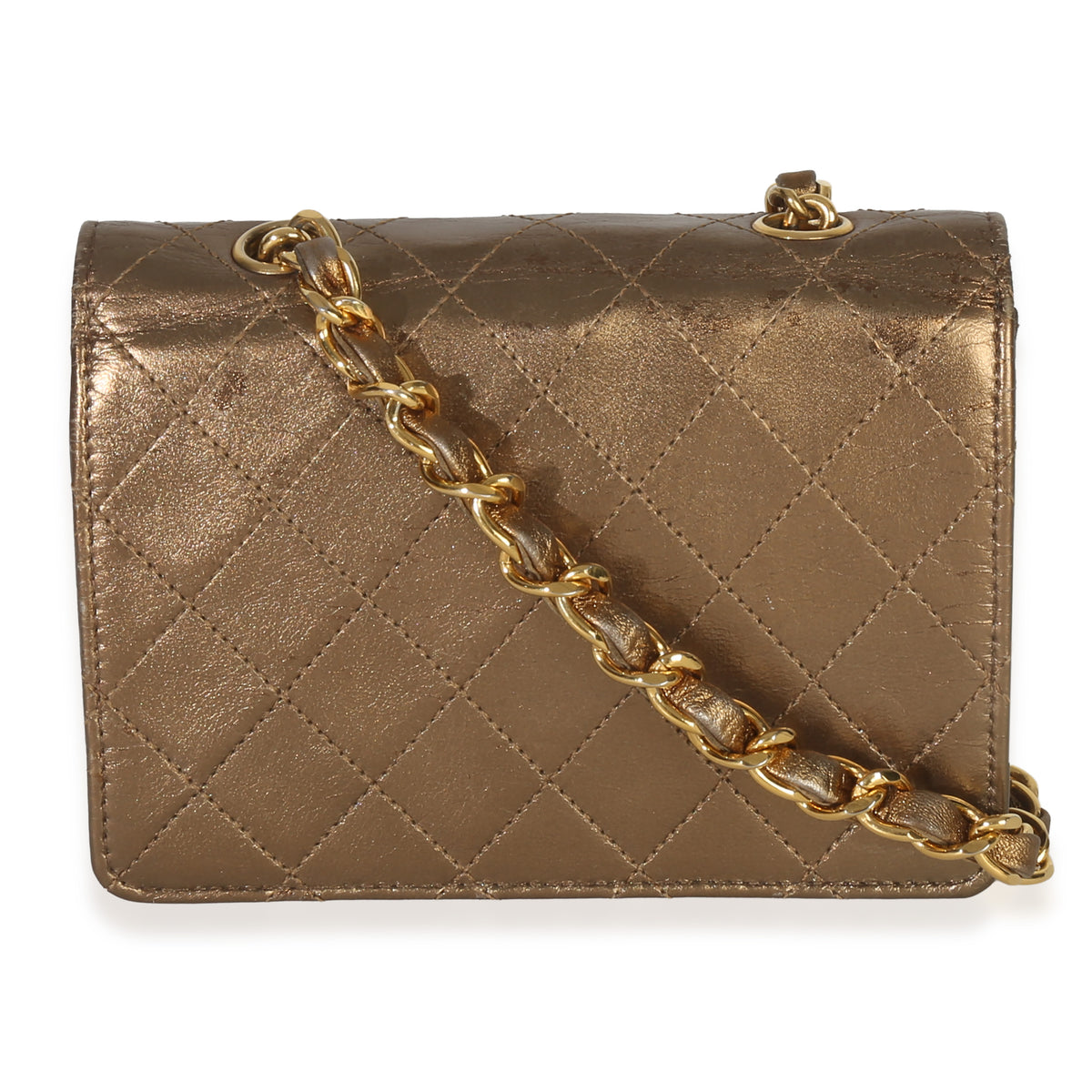 Chanel Vintage Gold Metallic Quilted Lambskin Extra Mini Square Flap Bag Handbag bv