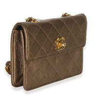 Chanel Vintage Gold Metallic Quilted Lambskin Extra Mini Square Flap Bag Handbag pv