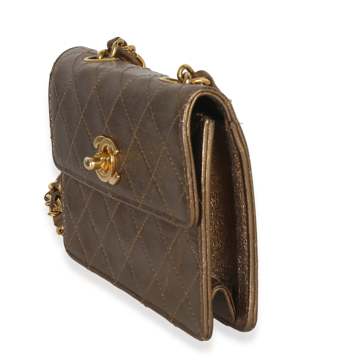 Chanel Vintage Gold Metallic Quilted Lambskin Extra Mini Square Flap Bag Handbag sv