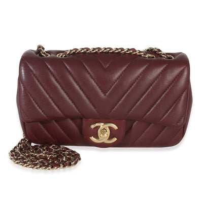 Chanel Burgundy Chevron Lambskin Mini Surpique Flap Bag Handbag id