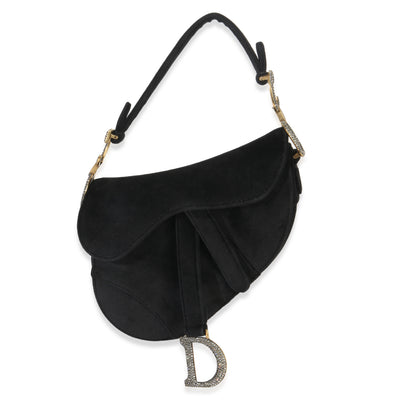 Christian Dior Black Velvet Crystal Mini Saddle Bag Handbag id