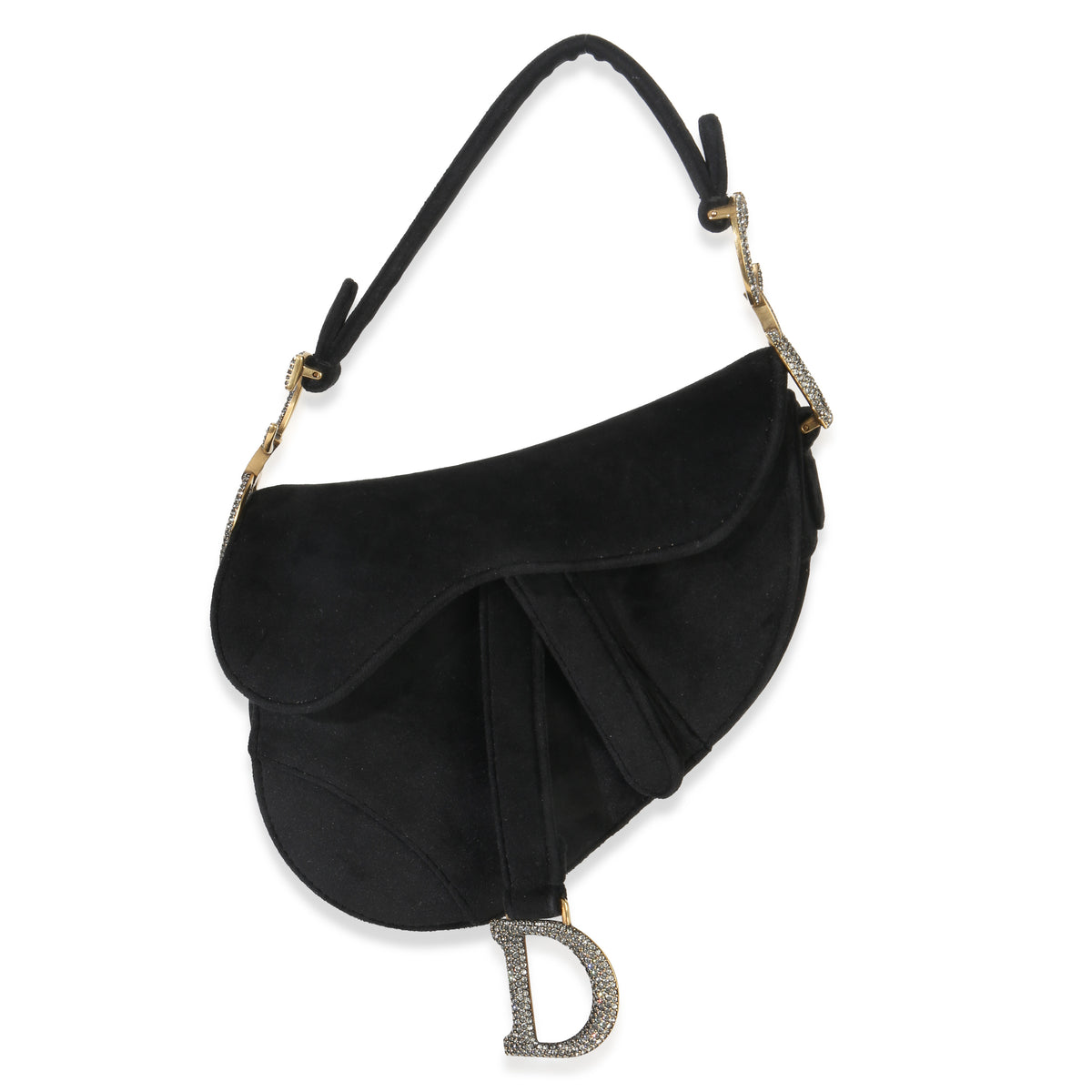 Christian Dior Black Velvet Crystal Mini Saddle Bag Handbag id