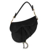 Christian Dior Black Velvet Crystal Mini Saddle Bag Handbag id