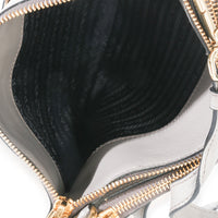 Prada Grey Calfskin Enameled Metal Triangle Crossbody Bag Handbag ad1