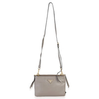 Prada Grey Calfskin Enameled Metal Triangle Crossbody Bag Handbag av