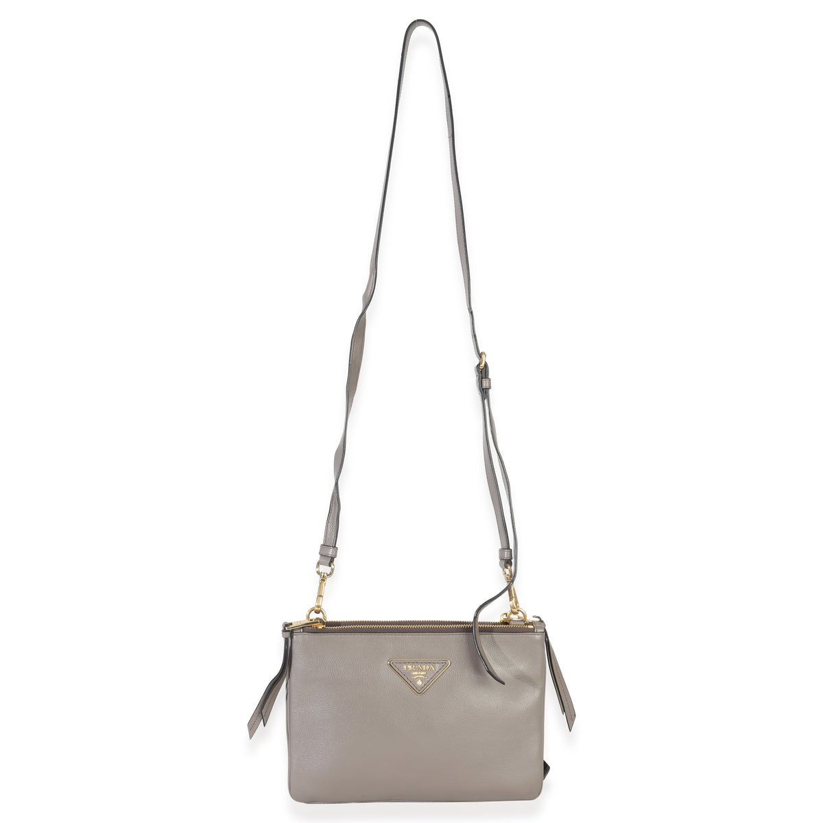 Prada Grey Calfskin Enameled Metal Triangle Crossbody Bag Handbag av