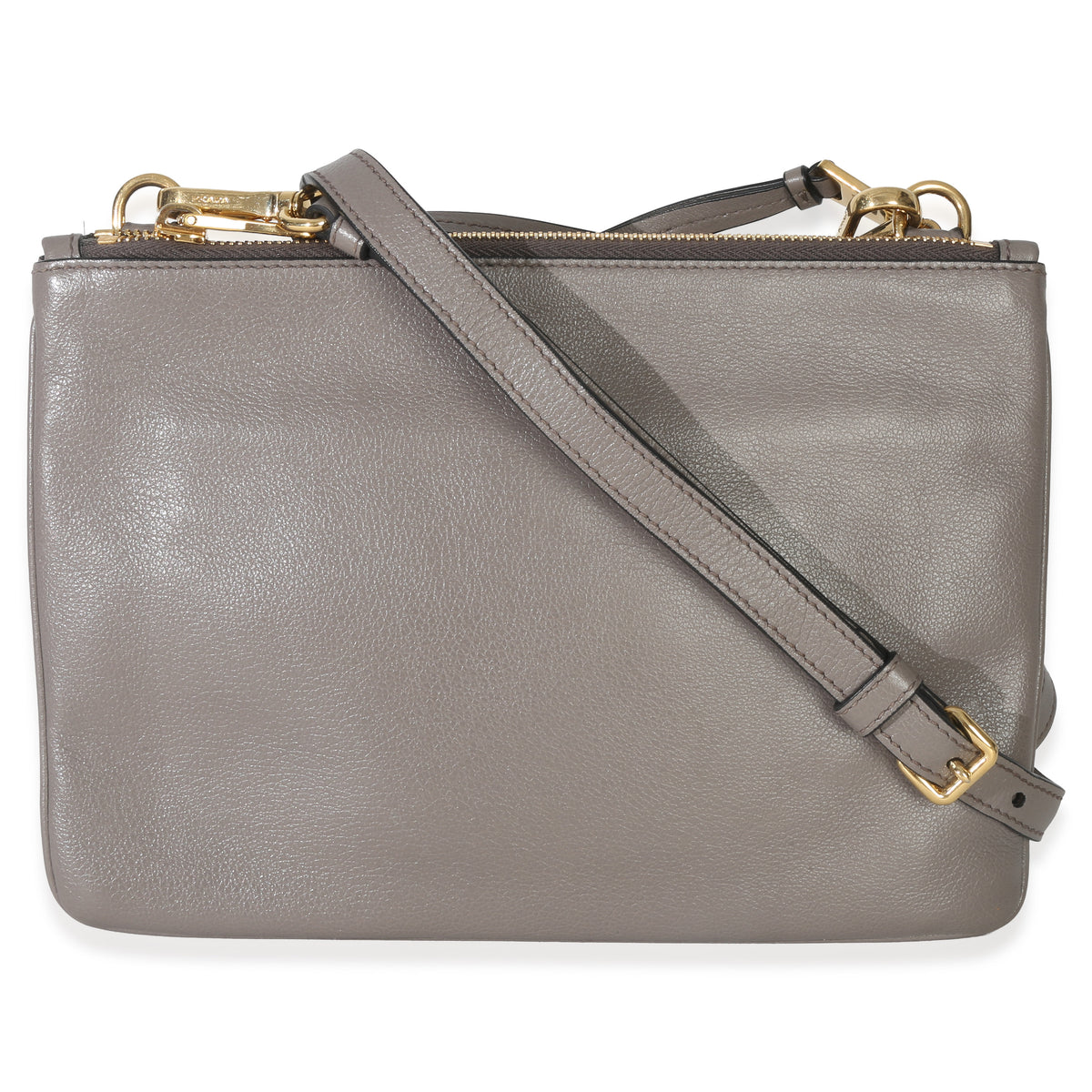 Prada Grey Calfskin Enameled Metal Triangle Crossbody Bag Handbag bv