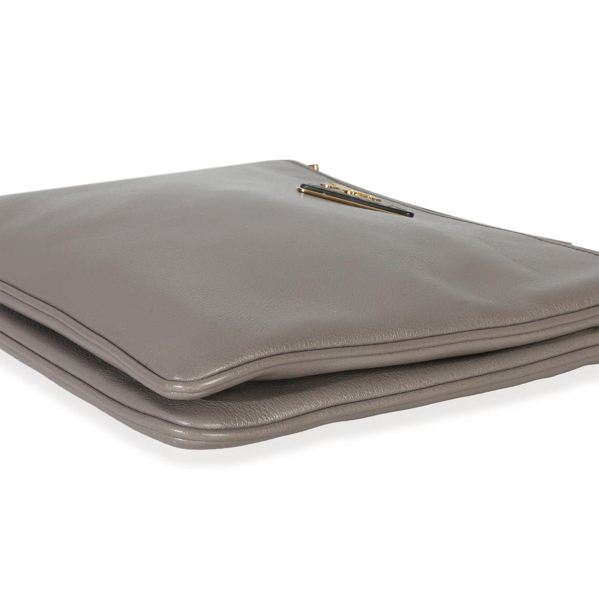 Prada Grey Calfskin Enameled Metal Triangle Crossbody Bag Handbag clasp